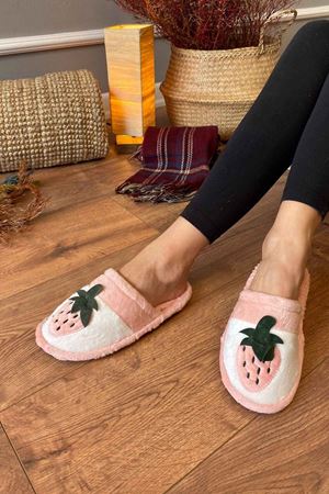 Holley  Pudra Çilek İşlemeli  Önü  Kapalı  Ev Terliği 