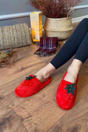 Pablo   Kırmızı Çilek Figürlü Kapalı  Ev Terliği 