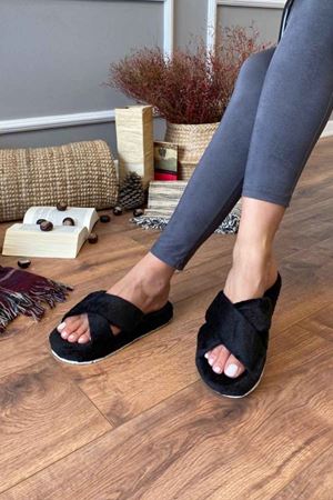 Siena  Siyah Çapraz Bantlı  Ev Terliği