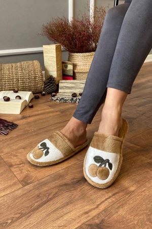 Alvin  Taba Kiraz İşlemeli Önü Kapalı  Ev Terliği   