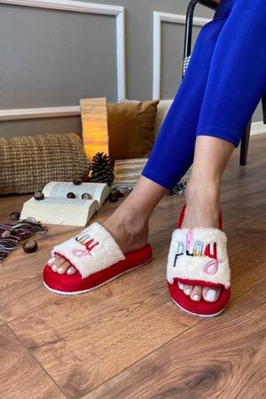 Glen Kırmızı  Play  Baskılı Ev Terlik  