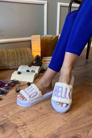 Edgar  Lila Hello Baskılı Ev Terlik 