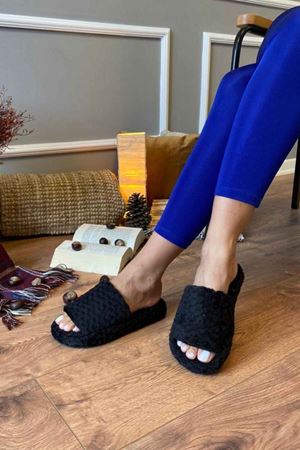 Otis  Siyah Kabarcık  Desenli Önü Açık Ev Terliği  