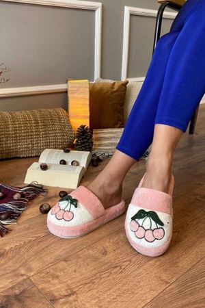 Felix   Pudra Kiraz İşlemeli  Ev Terliğ 