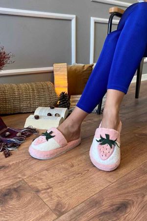 Harvey  Pudra Çilek Figürlü Yüksek Tabanlı  Önü Kapalı  Ev Terlik  