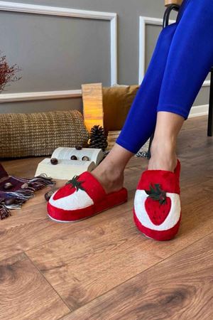 Harvey  Kırmızı Çilek Figürlü Yüksek Tabanlı  Önü Kapalı  Ev Terlik  