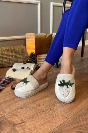 Harvey  Bej Çilek Figürlü Yüksek Tabanlı  Önü Kapalı  Ev Terlik   