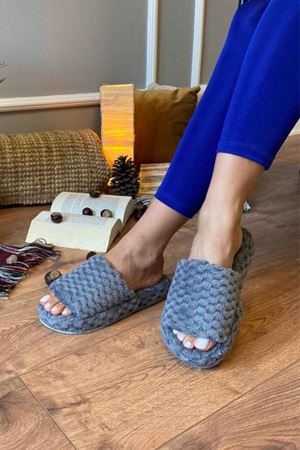 Otis  Gri  Kabarcık  Desenli Önü Açık Ev Terliği   