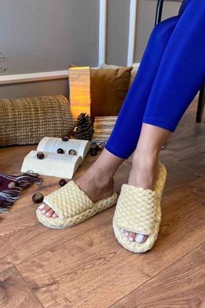 Otis  Sarı Kabarcık  Desenli Önü Açık Ev Terliği  