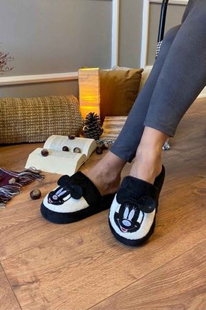 Oscar Siyah Hayvan Figür  İşlemeli Ev Terliğ