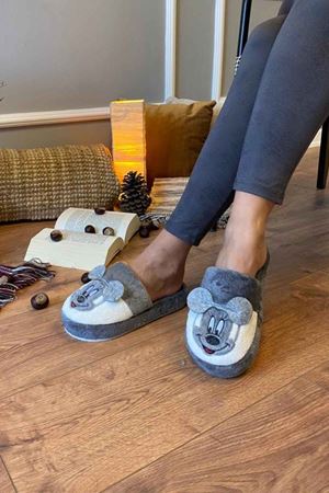 Oscar   Gri Hayvan Figür  İşlemeli  Ev Terliğ   