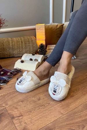 Oscar   Bej Hayvan Figür  İşlemeli  Ev Terliğ   