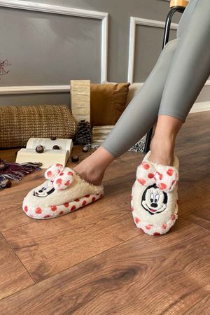 Mika  Kırmızı Puantiyeli  Kurdela Detaylı   Ev Terliği   