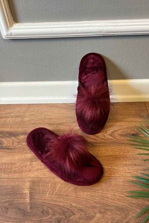 Perla   Bordo Ponpon Detaylı  Önü  Kapalı  Ev Terliği   