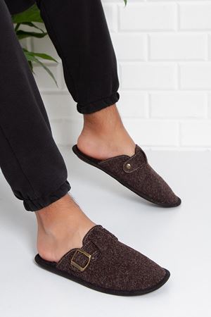 Mertens Erkek Kahve Rengi Kemerli Keçeli Önü Kapalı Ev Terliği