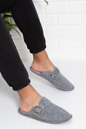 Mertens Erkek Gri Kemerli Keçeli Önü Kapalı Ev Terliği