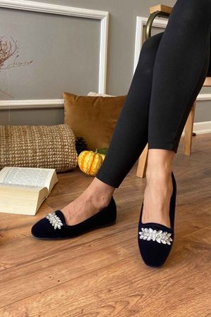 Logan  Lacivert Yaprak Taş İşleme Detaylı Elegant Ev Babeti