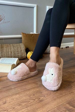 Nepal Pudra Tavşan Fügürlü Ponpon Detaylı  Ev Terliği 