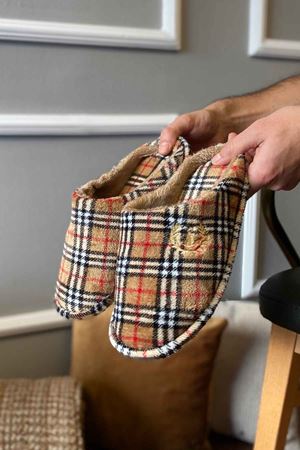 Esteban Erkek   Taba Ekoseli  Önü Kapalı   Ev Terliği   