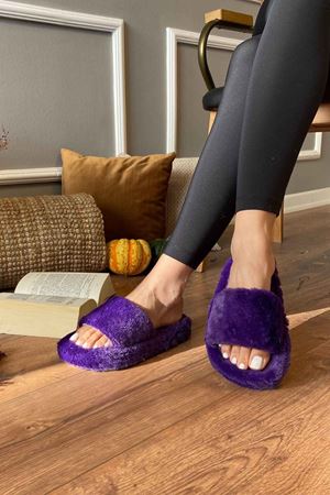 Panama Mor Kalın Tek Bantlı Geniş Havuzlu Tüylü Ev Terliği
