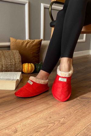 Bucy Kırmızı Kürk Astarlı Ev Botu 