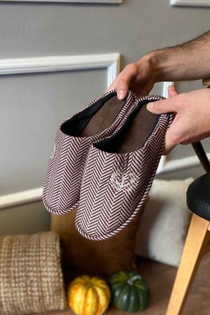 Florya Erkek Taba Çizgi Şeritli  Önü  Kapalı Ev Terliği   