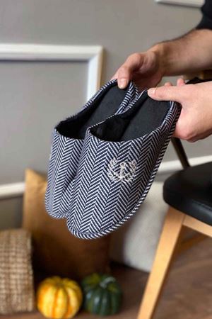 Florya Erkek  Gri Çizgi Şeritli  Önü  Kapalı Ev Terliği     