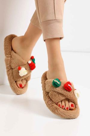 Revan  Vizon Çapraz Bantlı  Love Şapka Detaylı  Önü Açık Ev Terliği  