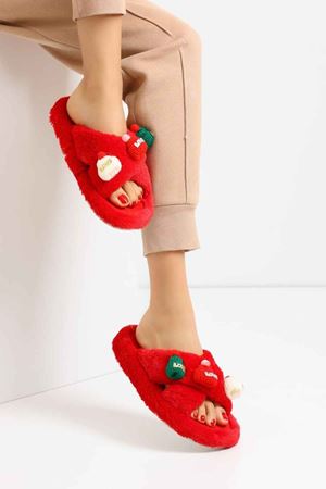 Revan  Kırmızı Çapraz Bantlı  Love Şapka Detaylı  Önü Açık Ev Terliği  