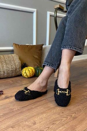 Cedric Siyah Gold Tokalı  Havlu Dokulu   Önü Kapalı  Ev Terliği   