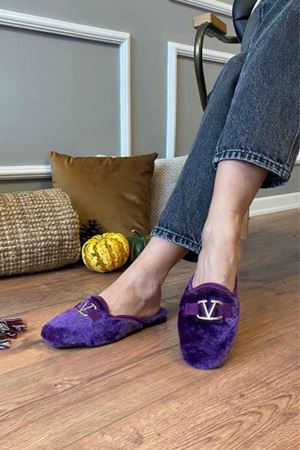 Vargas Mor V Tokalı Tüylü Önü Kapalı  Ev Terliği  