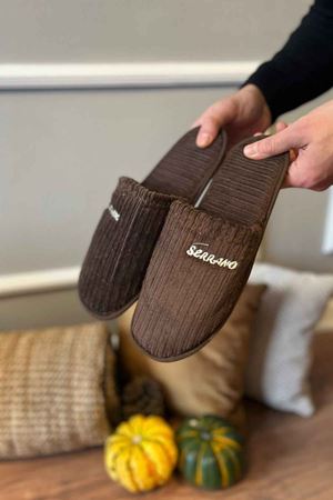 Lawel  Erkek Kahverengi Çizgi Şeritli Önü Kapalı  Ev Terliği 