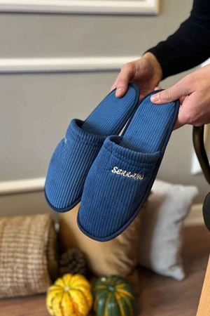 Lawel  Erkek Mavi Çizgi Şeritli Önü Kapalı  Ev Terliği  