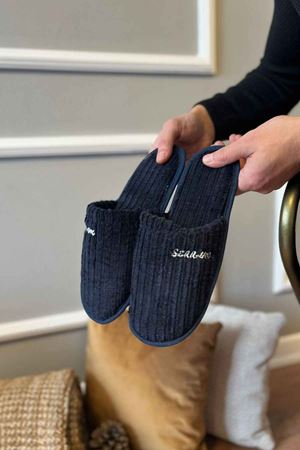 Lawel  Erkek Lacivert  Çizgi Şeritli Önü Kapalı  Ev Terliği  