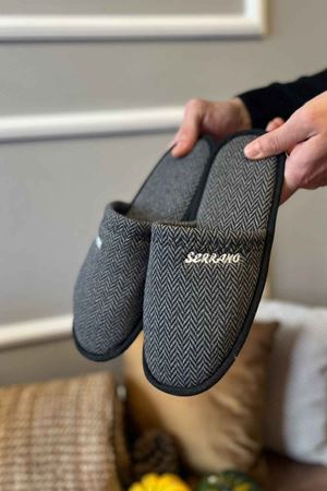 Brenda Erkek Siyah Çizgi Ekoseli Önü Kapalı  Ev Terliği 