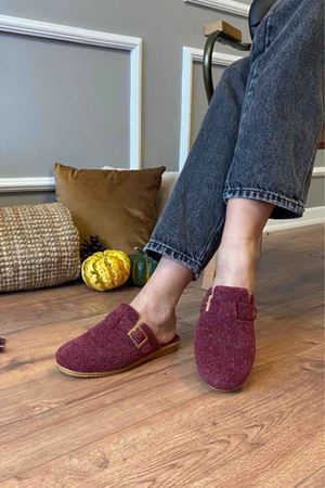 Empoli  Bordo Kemer Toka Detaylı Önü Kapalı Ev Terliği 