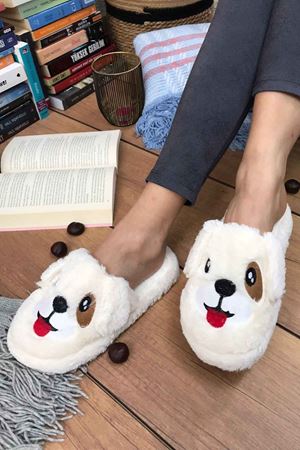 Ramires  Çocuk Beyaz Köpek Figürlü  Önü Kapalı  Ev Terliği 