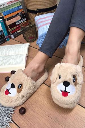 Ramires  Çocuk Vizon Köpek Figürlü  Önü Kapalı  Ev Terliği