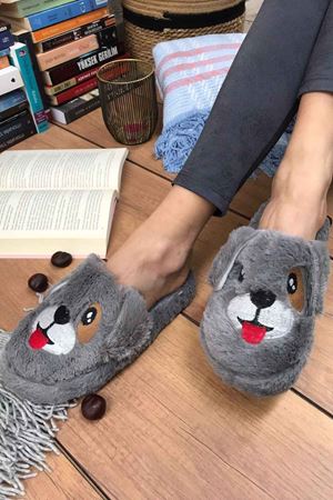 Ramires  Çocuk Gri  Köpek Figürlü  Önü Kapalı  Ev Terliği