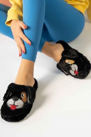 Ramires  Çocuk Siyah Köpek Figürlü  Önü Kapalı  Ev Terliği