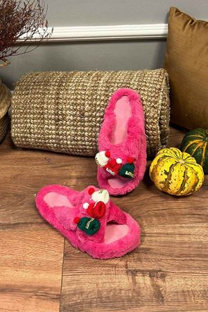 Revan  Fuşya Çapraz Bantlı  Love Şapka Detaylı  Önü Açık Ev Terliği  