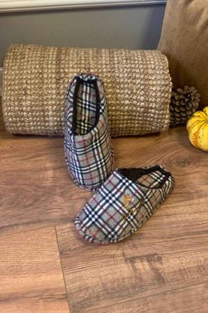 Esteban Erkek   Gri Ekoseli  Önü Kapalı   Ev Terliği   