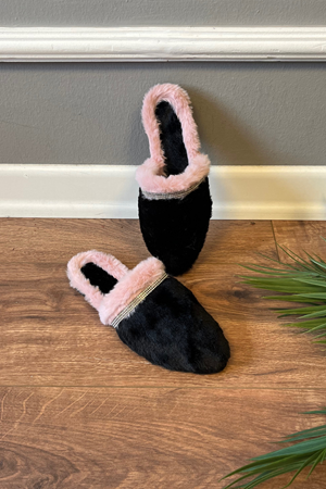 Sirna Pudra İçi  Tüylü Taş İşleme Detaylı Önü Kapaklı Ev Terliği  