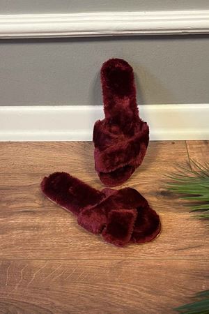 Vesley  Bordo Çapraz Bantlı Ev Terliği  