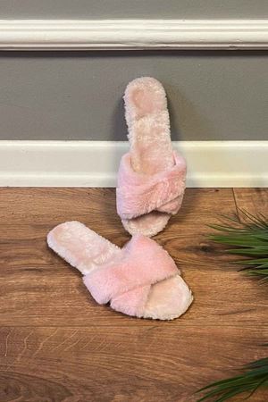 Vesley  Pembe Çapraz Bantlı Ev Terliği 