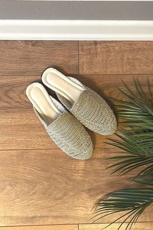 Lionel Bej Yatay Şerit Hasır Örgülü Terlik