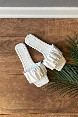 Tetra  Beyaz Büzgülü Tek Bantlı Terlik  