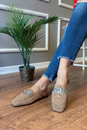 Forlan  Vizon Hasır İşlemeli Taş  Detaylı Terlik 