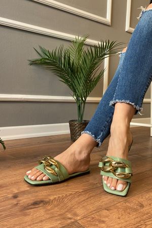 Kerry  Mint Yeşili  Zincir Tokalı   Terlik   