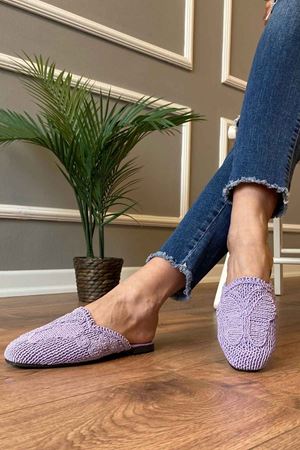 Rademel   Lila Hasır Örgülü Renkli Tabanlı Detaylı Terlik 